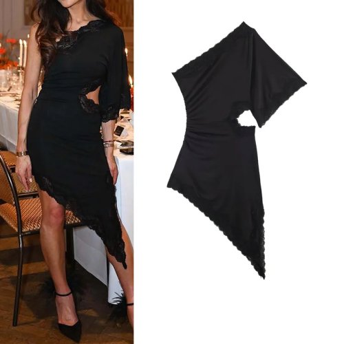 Women's Off-Shoulder Satin Midi Dress, Asymmetric Lace Hollow Out, Solid Color, Summer Sexy Beach Dress 2026 New