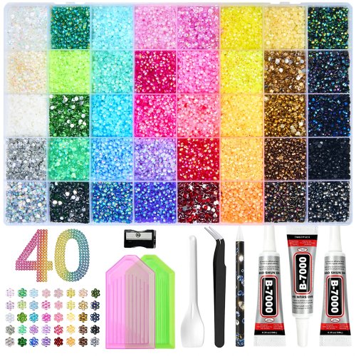 Kit de Strass en Résine Jelly Multicolore pour Décorer des Gemmes à Dos Plat avec Colle Bijoux B7000 pour Diamond Painting, Loisirs Créatifs DIY