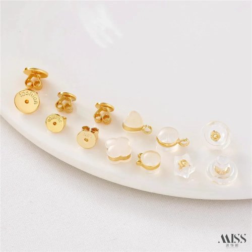 14K Gold Burger Cat Ear Silicone Earplugs DIY Ear Stud Earring Back Accessories