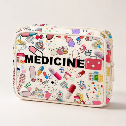 Portable Medicine Bag, Cute Pill Print Large Capacity First Aid Organizer Case for Women, Travel, Home, Camping & Emergency