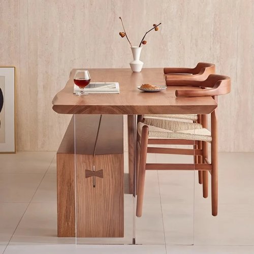 Mesa Flutuante de Madeira Maciça Moderna, Secretária Criativa Nórdica para Sala de Estar Escritório, Móvel de Casa em Acrílico Transparente