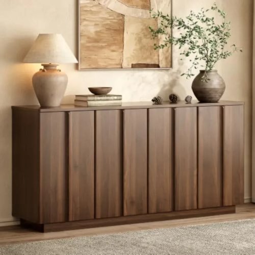 Sideboard Buffet Cabinet with Storage for Dining Room, Engineered Wood, Walnut Finish, Spacious Hidden Storage and Sleek Design