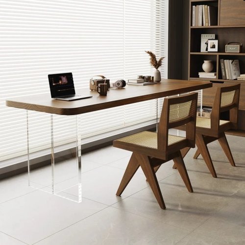 Nordic Acrylic Floating Solid Wood Desk - Italian Minimalist Computer Desk for Bedroom, Creative Study Furniture