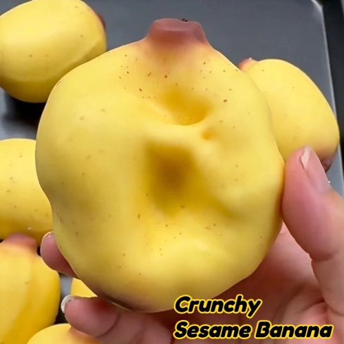 Crunchy Sesame Banana Squishy Stress Ball Fidget Toy - Crispy Squishy Squeeze Ball, Handmade ASMR Squeeze Toy