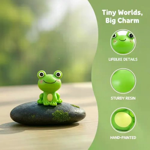 Cute Resin Frog Miniature Handcrafted Lifelike Animal Ornament for Car Dashboard Desk Decor Gift for Frog Lovers