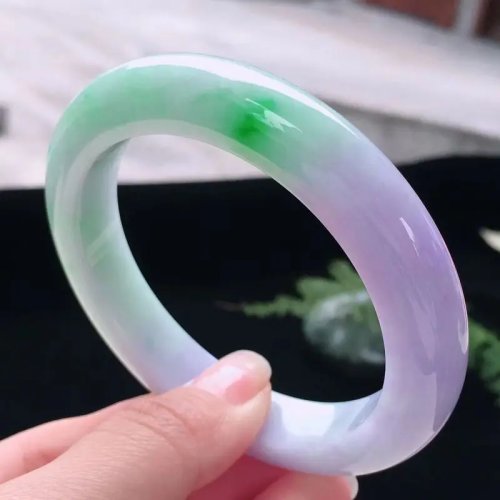 Gelang Giok Alami Bertekstur Es, Warna Hijau Cerah & Nuansa Semi Ungu, Cocok untuk Pria & Wanita