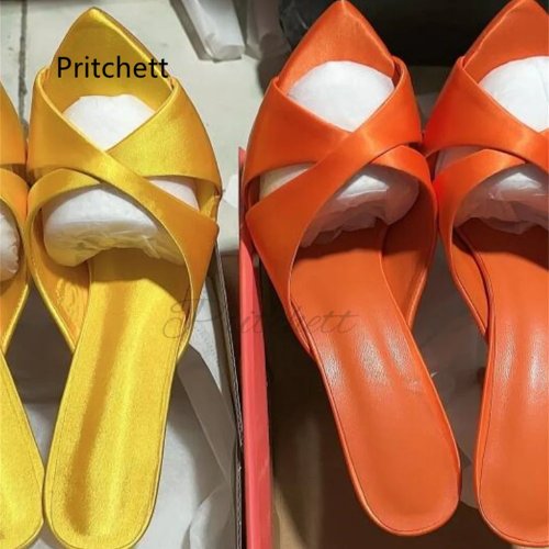 Sandalias de tacón alto para mujer, punta, tiras cruzadas, sin agujetas - Amarillo Morado, para boda y fiesta