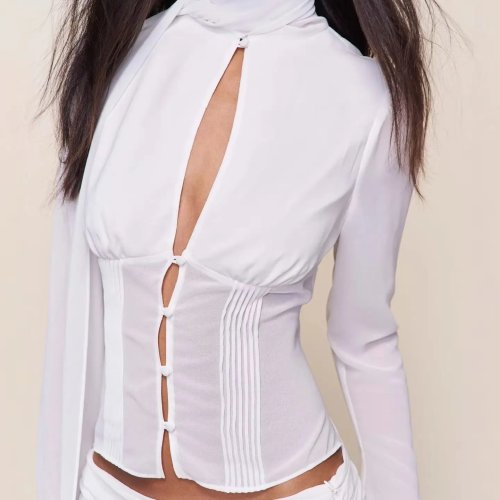 Top Sexy de Botones con Cinta y Aberturas, Cárdigan Chic, Camisa de Cintura Alta Ajustada, 2026 Mujer Y2K Casual Transpirable Streetwear