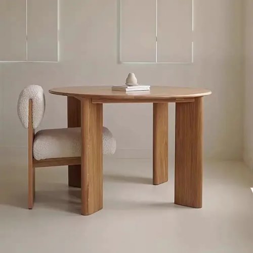 Mesa de comedor de madera maciza TQH7.2 para apartamentos pequeños, mesa redonda japonesa estilo wabi-sabi, mesa larga de tronco