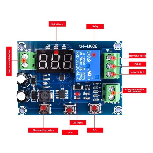 Модуль розряду акумулятора XH-M608 DC 6-40V з вбудованим вольтметром, захистом від перенапруги/зниженої напруги, таймером розряду