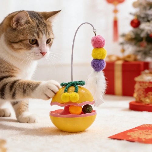 Brinquedo interativo para gatos com bola de catnip, boneca giratória que não cai para entretenimento e alívio de stress