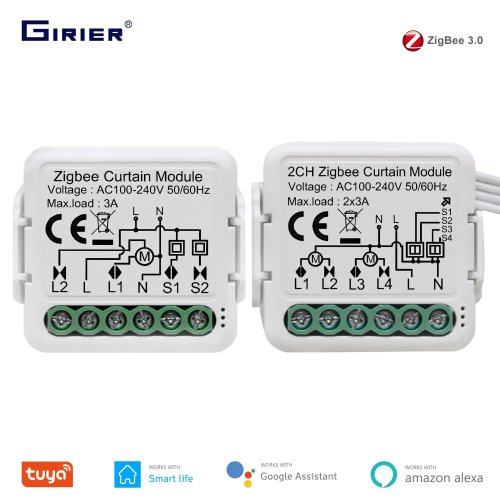 GIRIER Tuya ZigBee 3.0 스마트 블라인드 스위치 모듈 1/2채널 전동 롤러 셔터 모터용, Alexa 및 Google Home 지원