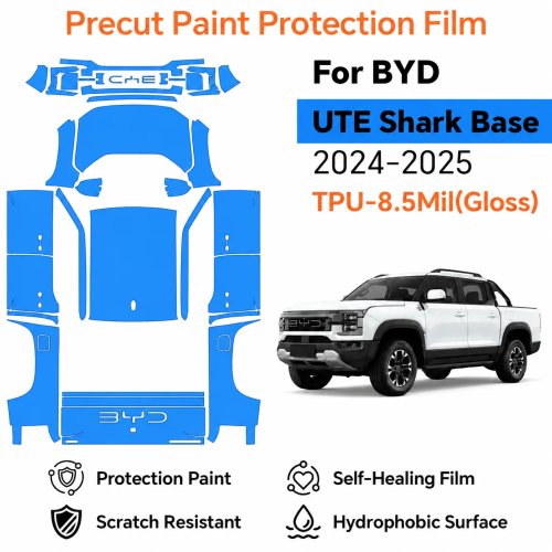 Vorgeschnittene Lackschutzfolie für BYD UTE Shark Base 2024-2026, transparente TPU PPF, kratzfest, selbstheilend, reparierbar