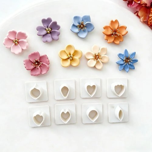 8Pcs Mini Flower & Leaf Polymer Clay Cutters – PLA Molds for DIY Jewelry & Earring Making, Stamping & Embossing Craft Tools