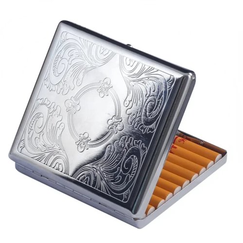 Stainless Steel Embossed Portable Cigarette Case - Personalized Fashionable Metal Cigarette Box, Smoking Tool