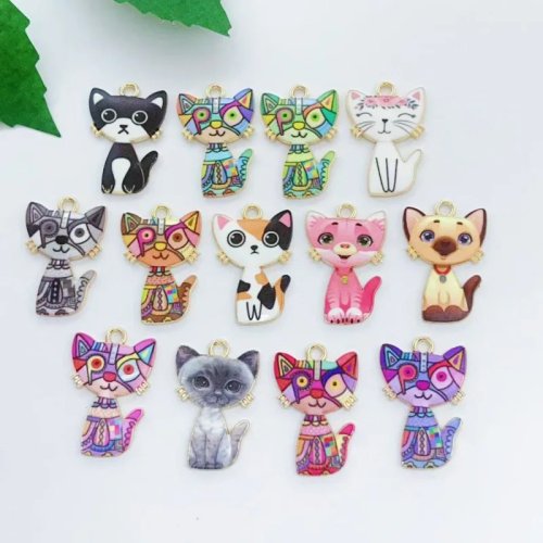 13 Stück Legierung Emaille Mechanische Katze Anhänger, DIY Schmuckherstellung Ohrringe, Schlüsselanhänger, Accessoires