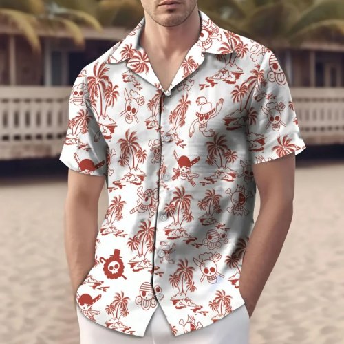 Men's Anime Skull Coconut Tree Print Summer Casual Loose Fit Top