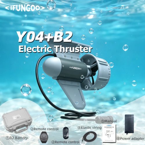 IFUNGOO Y04 Sirip Elektrik/Pendorong untuk SUP & Kayak, Dorong 18.5 lbs, 1-2 Orang, Perahu Air Asin + Baterai Portabel B2