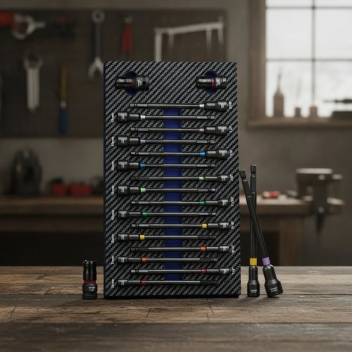 18-Piece Deep Impact Socket & Bit Holder Set with Organizer Rack – Tools for Mechanics, Workshop & Garage