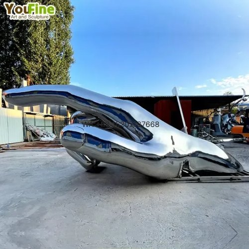 Large Modern Stainless Steel Hand Sculpture - Outdoor Garden Decor, Mirror Metal Art