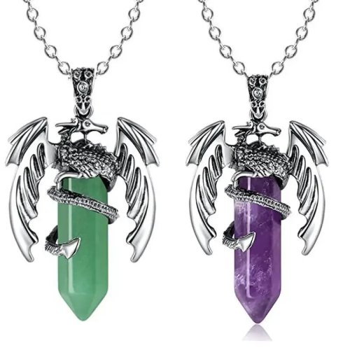 Groene jade drakenhanger, ketting van Tibetaans zilver met kristal agaat, yoga-energie amulet talisman meditatie sieraad cadeau