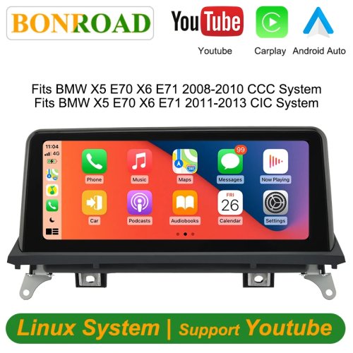 Bonroad 10.25'' Linux Touchscreen Car Radio for BMW X5 E70 X6 E71 2008-2013 CCC/CIC with Wireless CarPlay, Android Auto, AirPlay, Autolink, YouTube Support