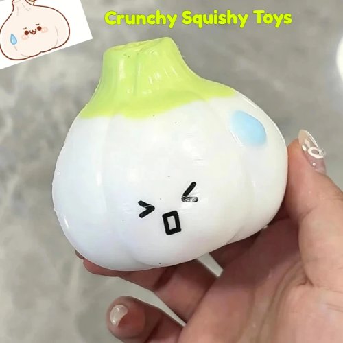 ของเล่นบีบคลายเครียด Squishy กระเทียม Emoji กรุบกรอบ | ของเล่น Fidget นุ่มเสียงกรอบสำหรับ ASMR บรรเทาความเครียด sensory สำหรับผู้ใหญ่ ของขวัญ