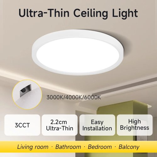 Ultra-Thin LED Ceiling Light 3 Colors 220V Panel Indoor Lighting for Living Room Bathroom Kitchen 20/30/40W