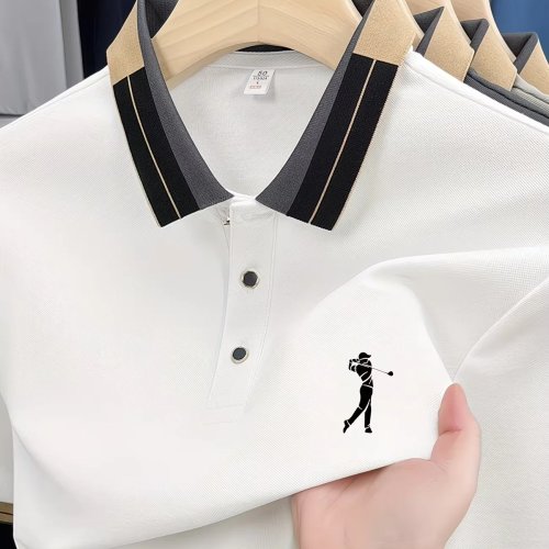 Polo para Hombre de Verano Business Casual Clásico Manga Corta Transpirable Holgado Cuello Color Block Versátil Moda