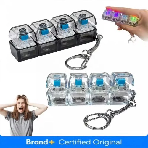 4-Key Fidget Keyboard Toy with Light and Stress Relief, Transparent Caps, Keychain