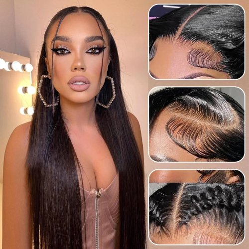 Glueless Human Hair Wig Bone Straight HD Lace Front Wig Ready to Wear 4x4 6x4 Pre-cut Closure for Women