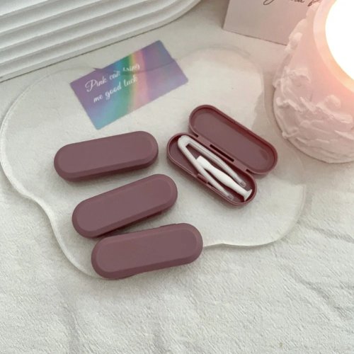 Candy Color Contact Lens Case Kit - Portable with Tweezers & Suction Stick, Frosted Retro Contact Lens Inserter