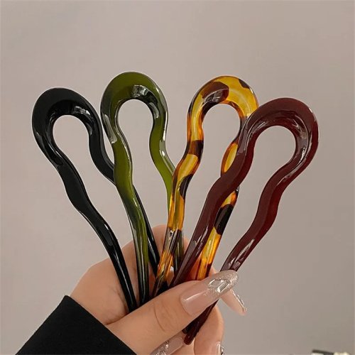 Women's U-Shaped Hair Fork, Tortoiseshell Acrylic Hairpin, Geometric Design Headwear, Hair Sticks for Girls