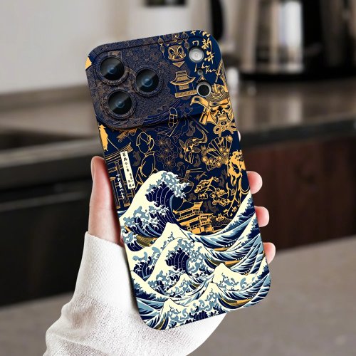 Ốp lưng iPhone Skin Feel có bảo vệ camera – Ốp nghệ thuật Vintage Fuji Mountain Wave cho iPhone 17/16/15/14/13/12/11 Pro Max, 8 Plus, X – Đen trắng