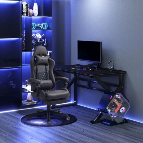 Kursi Gaming Racing Kulit PU Diamond Kursi Gamer Kantor High Back Swivel Recliner dengan Footrest, Lumbar Support, Headrest Adjustable