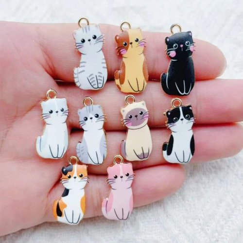 12개 카툰 합금 에나멜 귀여운 고양이 펜던트 DIY 액세서리 목걸이 팔찌 키홀더