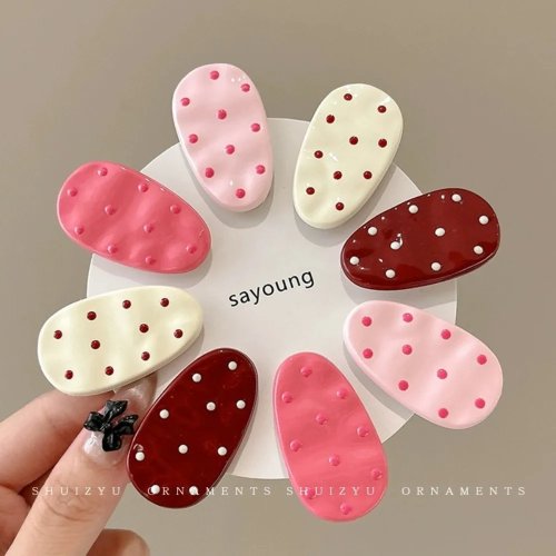 2 Cái Kẹp Tóc Hình Bầu Dục Hồng Chấm Bi Cho Phụ Nữ Và Trẻ Em, Kẹp Tóc Mái Và Bên
