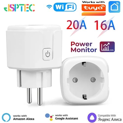 Tuya WiFi Smart Plug EU 16A/20A with Power Monitoring, Smart Life App Remote Control, Compatible with Alexa and Google Assistant