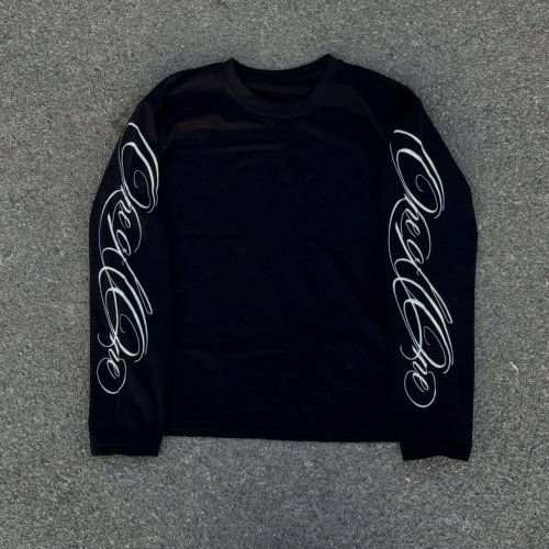 Luźny T-shirt z długim rękawem z nadrukiem liter, estetyczny Y2K, gotycki high street, top casual emo