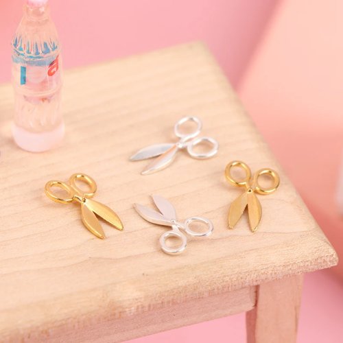 2Pcs 1:12 Dollhouse Miniature Metal Scissors Model, Silver/Gold - Dollhouse Furniture Decor Toy
