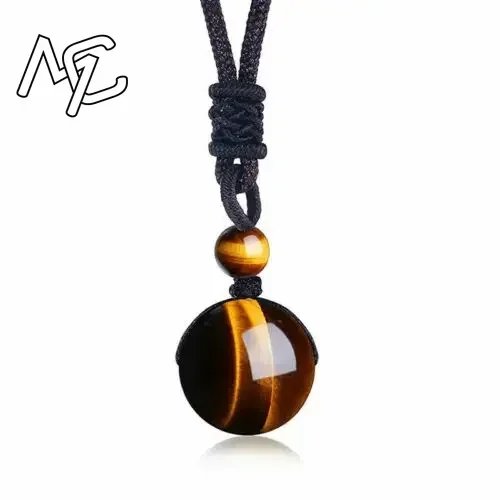 Vòng cổ mặt dây chuyền hạt đá tự nhiên Obsidian và Mắt Hổ 14mm, Bùa may mắn chạm khắc thủ công, Trang sức thời trang Quà tặng