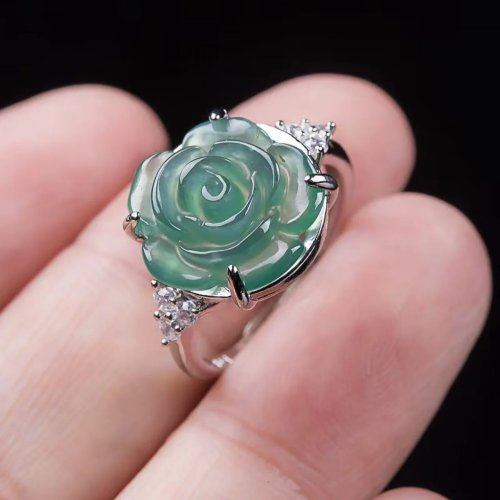 Anello Giadeite del Myanmar Rosa, Charm in Argento 925, Gioiello Naturale Vintage, Talismano Pietra Intagliata, Designer, Vero Giada