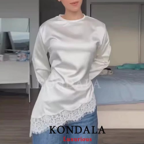 KONDALA Жіночий Топ Асиметричний O-подібний виріз Бант Шнурівка Блискавка – Casual Chic High Street Мода 2026 Весна Літо Night Out
