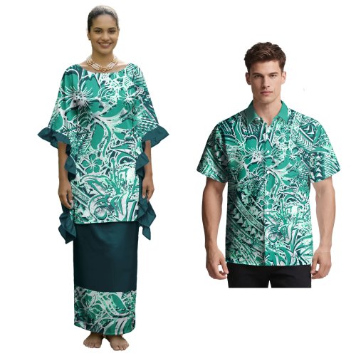 Kemeja Pantai Pria Motif Hawaii & Set Couple Puletasi Samoa – Desain Tribal Polinesia Plus Size Crewneck untuk Pria dan Wanita