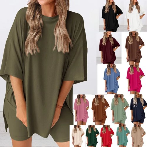 Damski Zestaw 2-częściowy Oversize T-shirt i Biker Shorts - Letni Strój Domowy