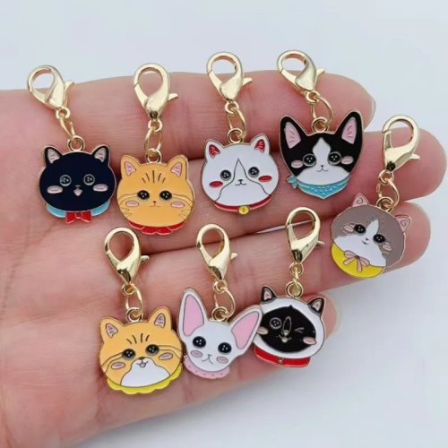 8Pcs Llavero Metálico de Gato con Cierre de Langosta - American Love Adorno para Bolsa y Regalo