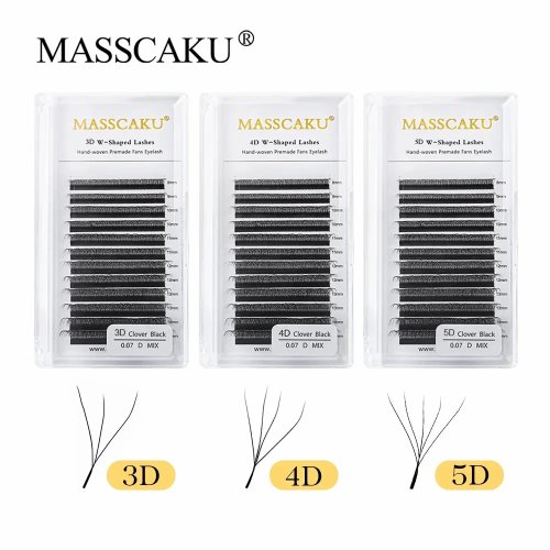 MASSCAKU 12 Lines Premium Mink 3D 4D 5D 6D Faux Cils Pré-faits Forme W Doux et Naturels Fournitures pour Extensions de Cils Individuelles