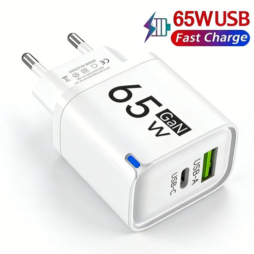 65W GaN USB-C Schnellladegerät, Mehrfachanschluss mit Quick Charge 3.0, für iPhone 16/17, Samsung, Xiaomi, Huawei, OnePlus (EU/UK/US Stecker)