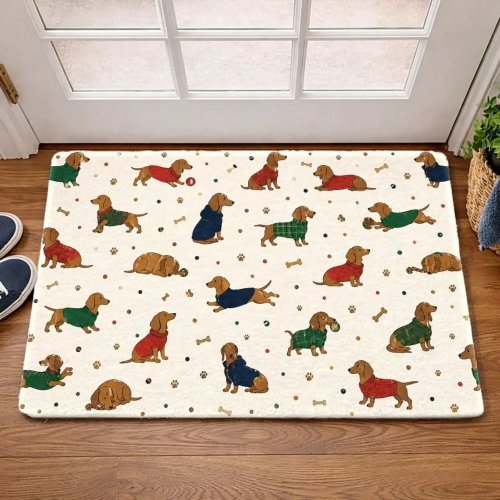1pc Dachshund Pattern Floor Mat, Machine Washable, Suitable For Living Room, Bedroom, Office, Indoor, Bathroom, Balcony, Hallway, Porch, Kitchen, Soft Velvet