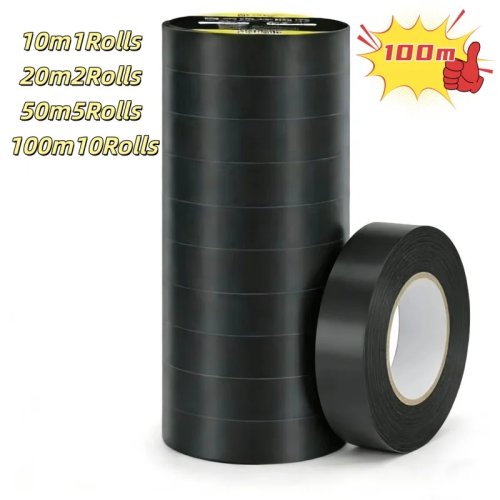 10/100m Black Flame Retardant Electrical Insulation Tape, Strong Adhesive Waterproof Wire Harness Tape for Electrical Wiring